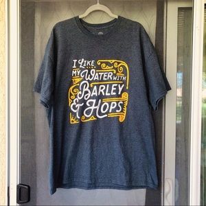 Beer Humor T-Shirt I Like My Water With Barley & Hops Men’s Gray  XXL
